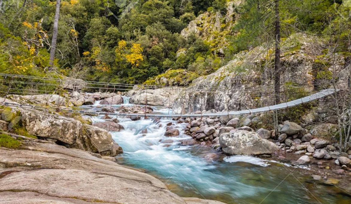 Spasimata suspension bridge on the GR20, Corsica