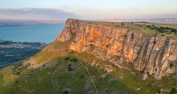 Mount Arbel cliffs descending to the Sea of Galilee, Jesus Trail