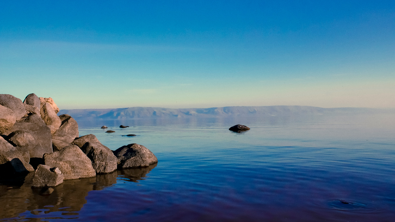 The Sea of Galilee seen from the hills of the Jesus Trail, northern Israel