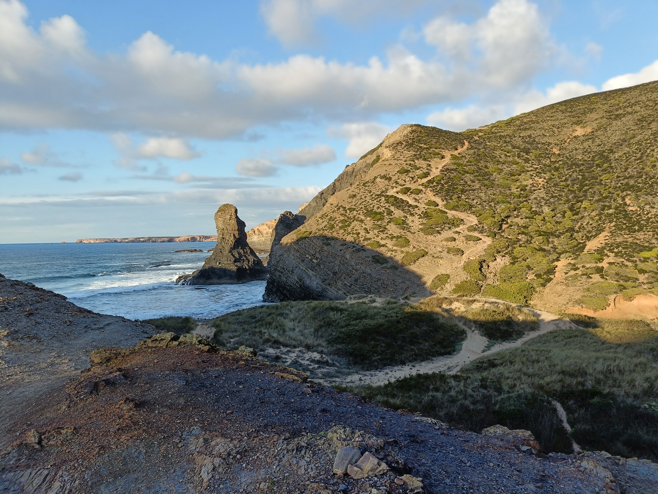 Sea stack and cliffs on the Trilho dos Pescadores, Portugal's Fishermen's Trail
